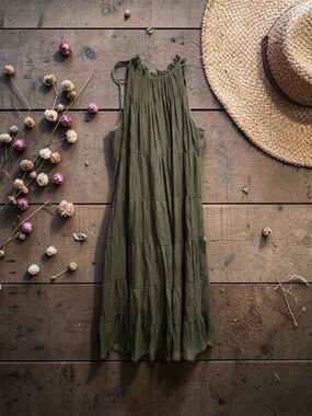 Indigo Soul Olive Green Tiered Maxi Dress
